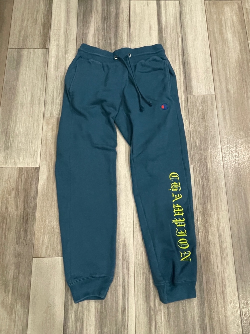 Champion Reverse Weave Joggers XS Blue Gothic Spellout Sweatpants Y2K Streetwear